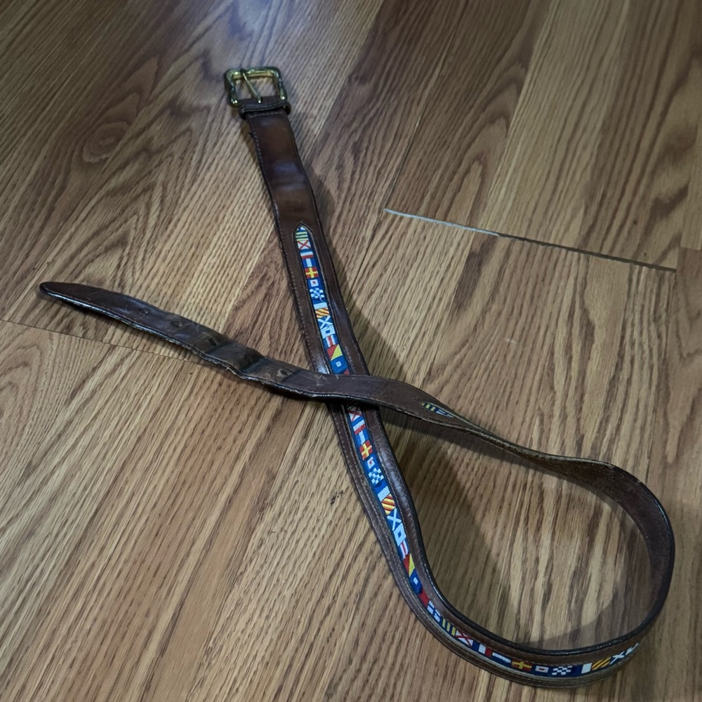Brighton Multicolor Brown Leather Belt World Flags Classic Travel Vintage‎